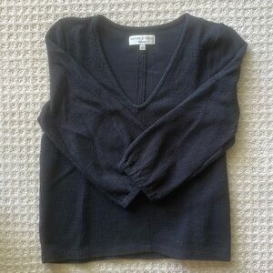 Madewell Full Sleeve Texture & Thread Top, Black V- Neck, Regular Fit Sz xs